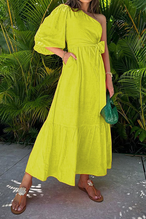 Kathiadress Fashion Slant Shoulder Cotton Linen Dress
