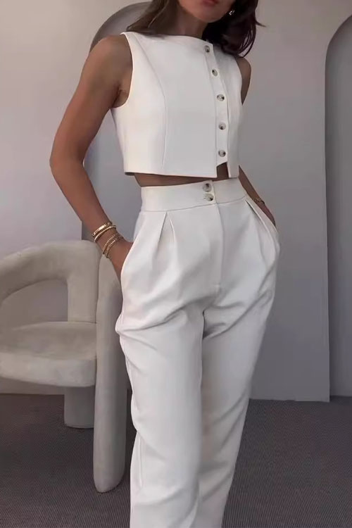 Kathiadress Spring and Summer Small Vest High-waisted Nine-minute Trousers Two-piece Set