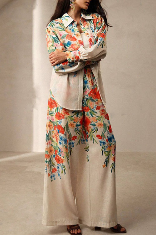 Kathiadress Floral Print Women's Shirt & Pants Holiday Set