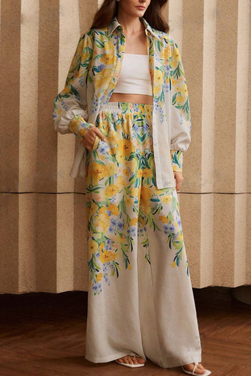 Kathiadress Floral Print Women's Shirt & Pants Holiday Set