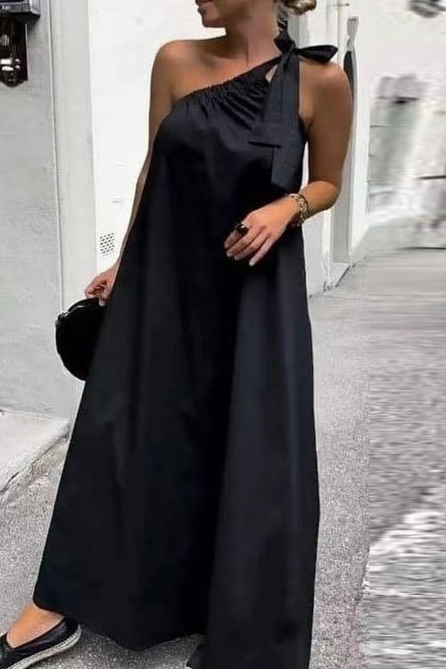 Kathiadress Bow Shoulder Slant Dress