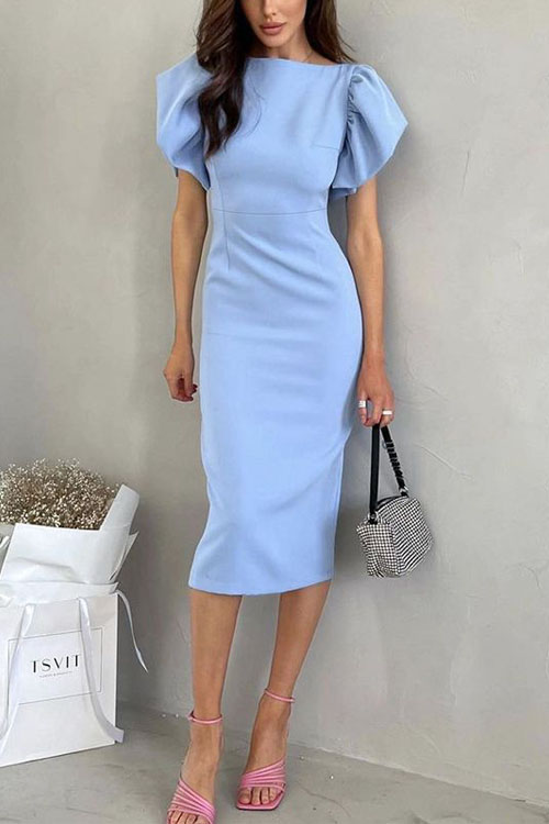 Kathiadress Elegant Slit Bodycon Midi Evening Dress