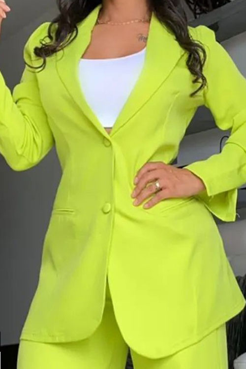 Kathiadress Elegant Split Sleeve Blazer with Pocket Straight-leg Trousers Set