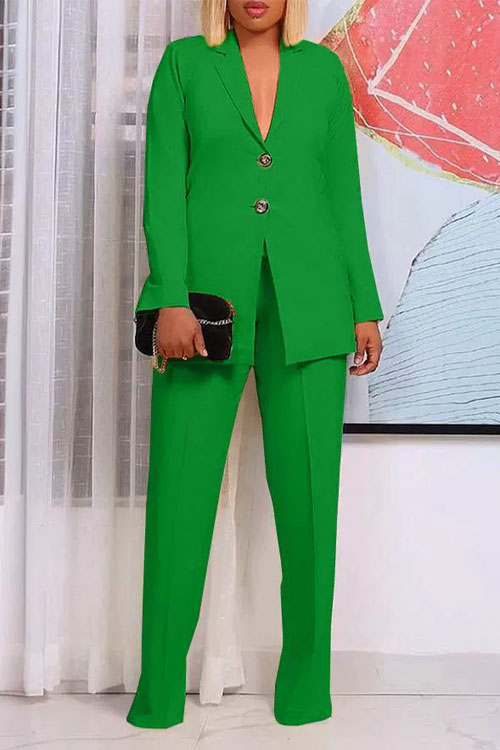 Kathiadress Solid Color Blazer Lapel Button Two-Piece Suit