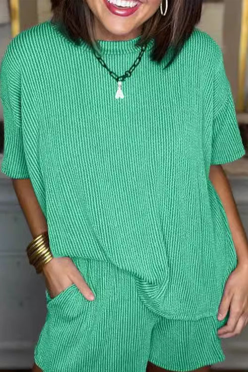 Kathiadress Casual Short-Sleeve Shirt & Shorts Set