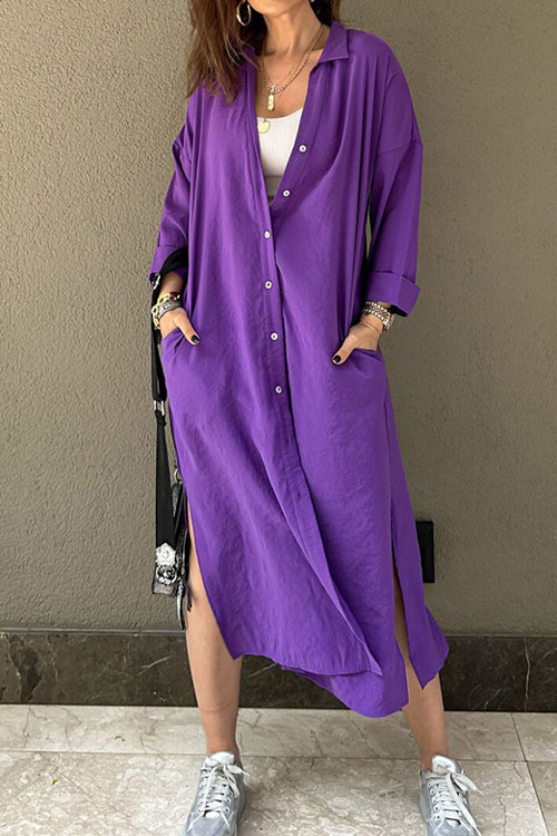 Kathiadress Loose Single-Breasted Lazy Style Shirt Dress