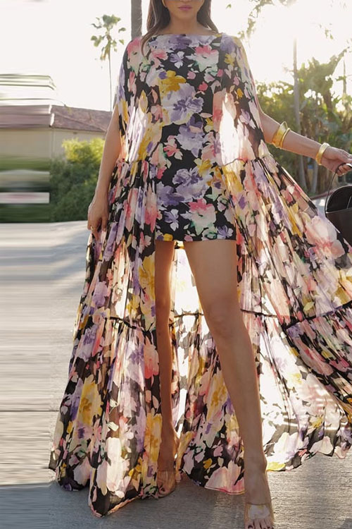 Kathiadress Chiffon Printed Multi-Layer Dress