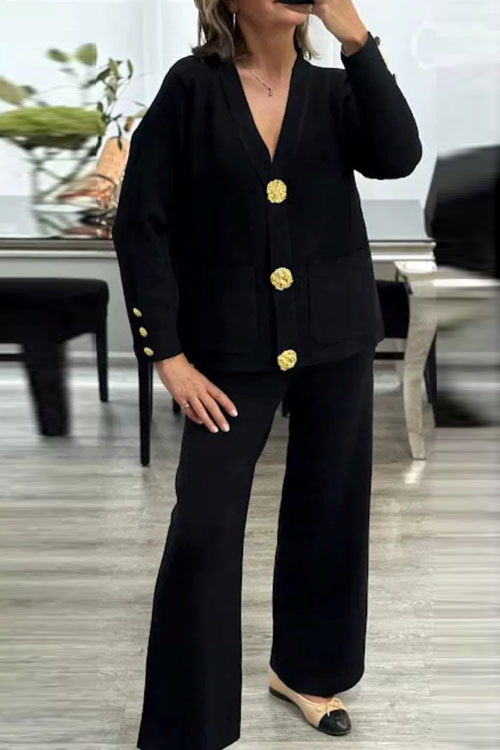 Kathiadress Peplum Metal Button Cardigan Wide Leg Pants Set