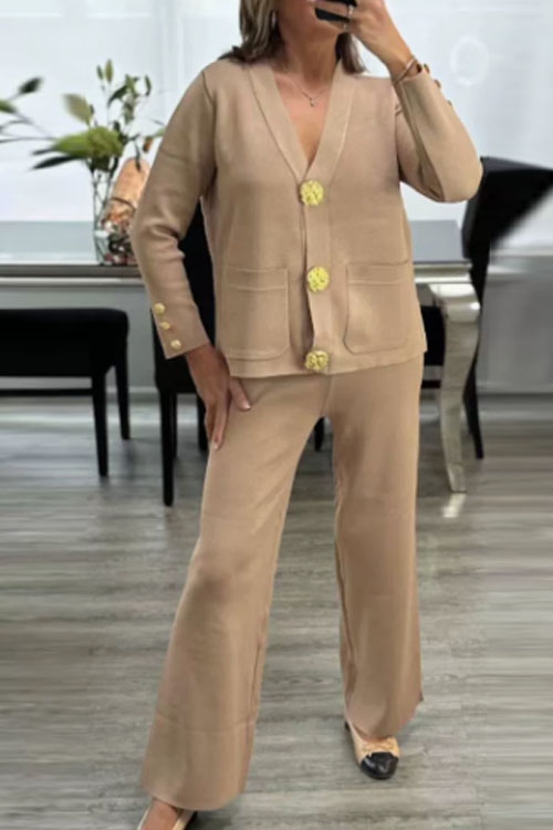 Kathiadress Peplum Metal Button Cardigan Wide Leg Pants Set