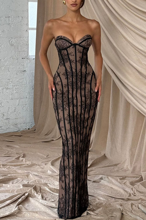 Kathiadress Lace strapless fishtail pencil dress