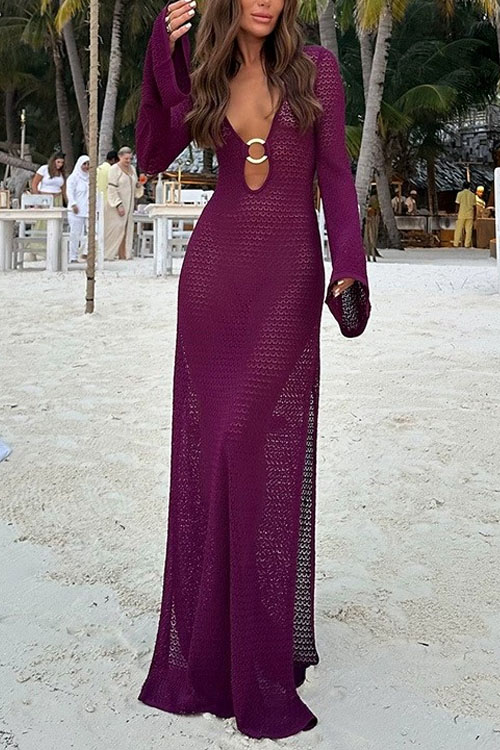 Kathiadress Metallic Embellished Woolen Split Beach Dress