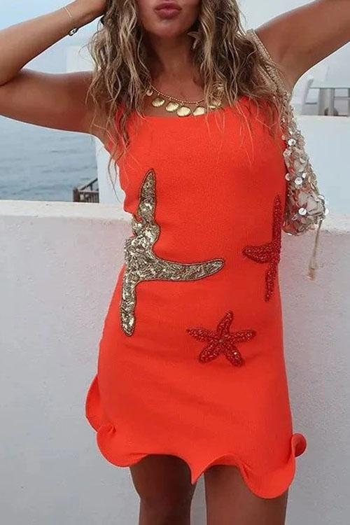 Kathiadress Fashion Sequin Star Embroidery Mini Dress