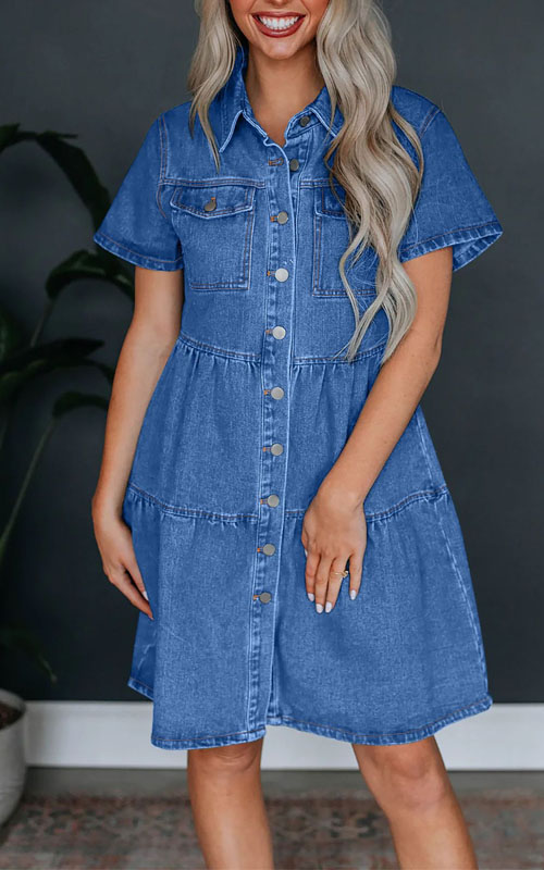 Kathiadress Denim Dress with Casual Style Collar