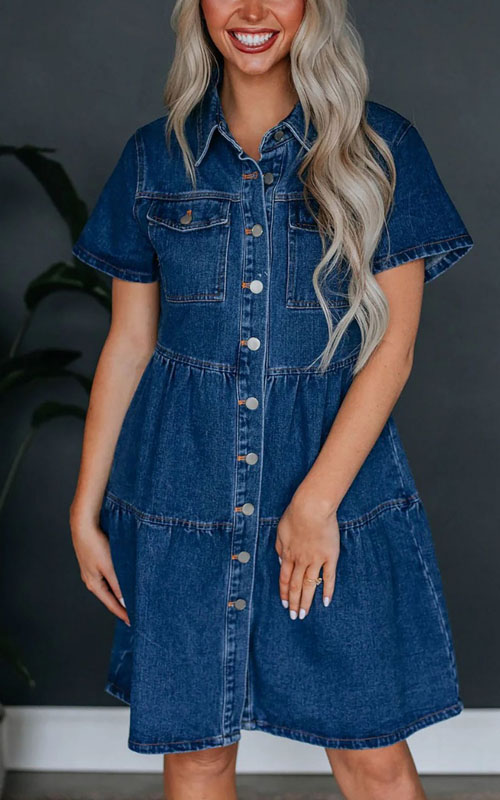 Kathiadress Denim Dress with Casual Style Collar