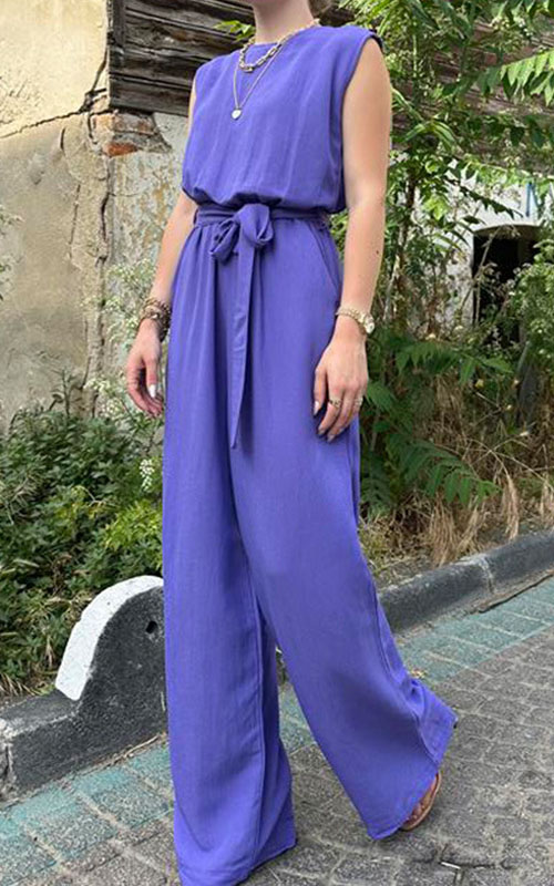 Kathiadress Loose Sleeveless Waist-tied Wide Leg Jumpsuit