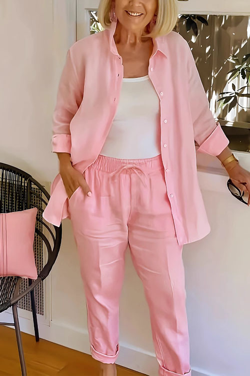 Kathiadress Cotton Linen Lapel Jacket Loose Trousers Suit