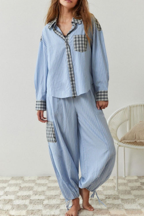 Kathiadress Casual Homewear Plaid Shirt Set 