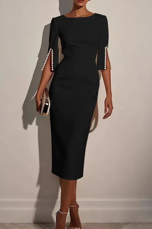 Kathiadress Beaded Slim Fit Elegant Dress