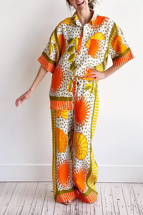 Kathiadress Short Sleeve Printed Vacation Trousers Two-piece Set