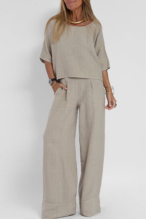 Kathiadress Casual Loose Short-Sleeved Cotton Linen Pants Set