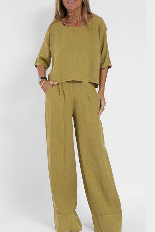 Kathiadress Casual Loose Short-Sleeved Cotton Linen Pants Set
