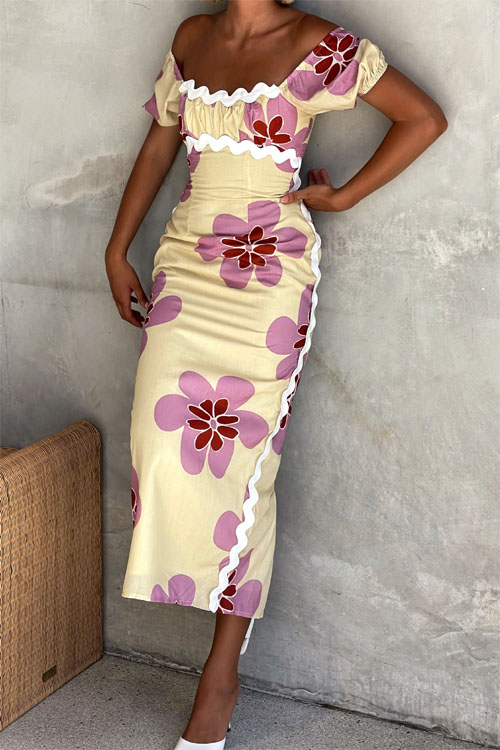 Kathiadress Split Vacation Linen Printed Dress