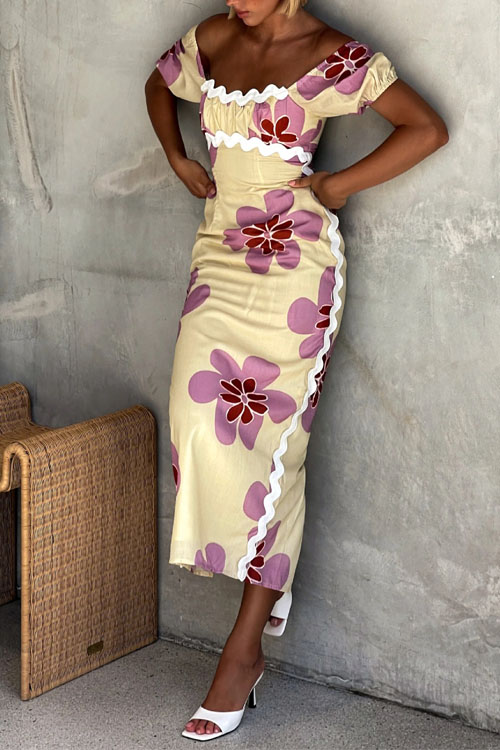 Kathiadress Split Vacation Linen Printed Dress