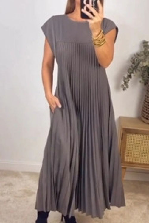 Kathiadress Sleeveless Loose Pleated Design Dress 