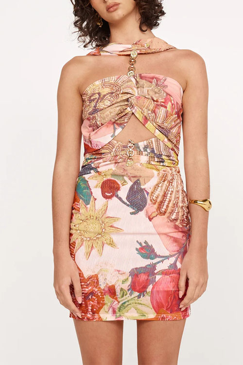 Kathiadress Hanging Neck Stretch Casual Vacation Dress