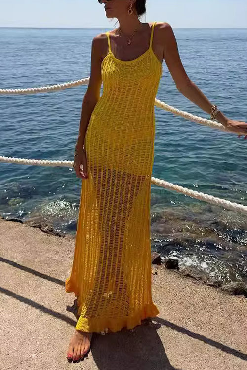 Kathiadress U-neck Hollowed-out  Knitted Sling Dress