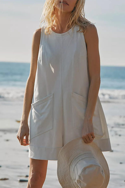Kathiadress Summer Loose Sleeveless Pocket Jumpsuit