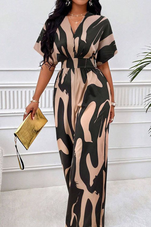 Kathiadress Printed Batwing Sleeve Wide Leg Jumpsuit