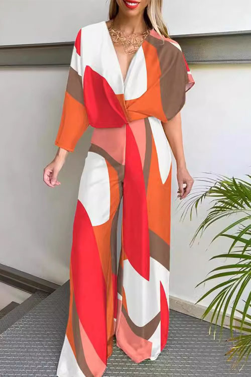 Kathiadress Asymmetrical Short Sleeve V-neck Jumpsuit