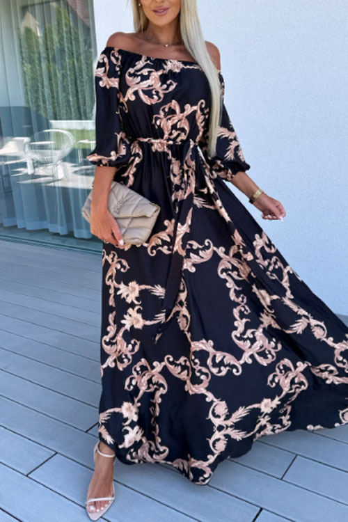 Kathiadress Seaside Vacation Style One-Shoulder Printed Dress