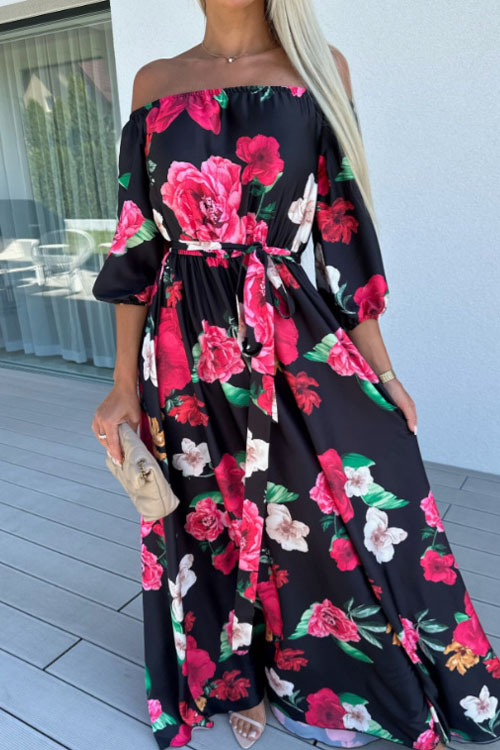Kathiadress Seaside Vacation Style One-Shoulder Printed Dress
