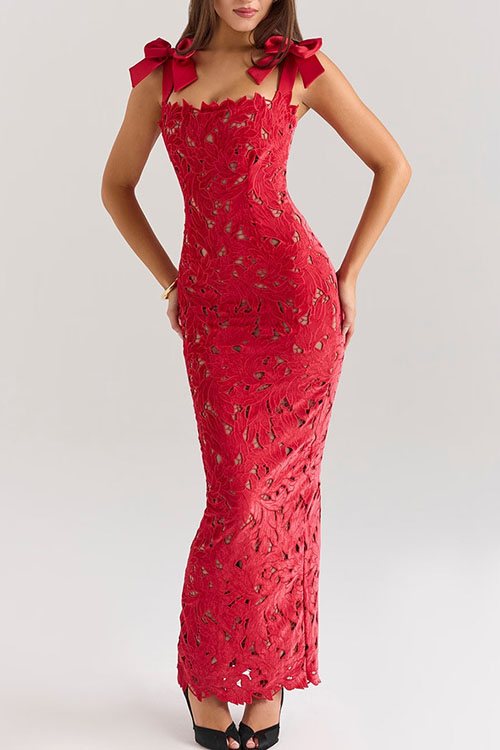 Kathiadress Lace Bow Wrap Party Dress