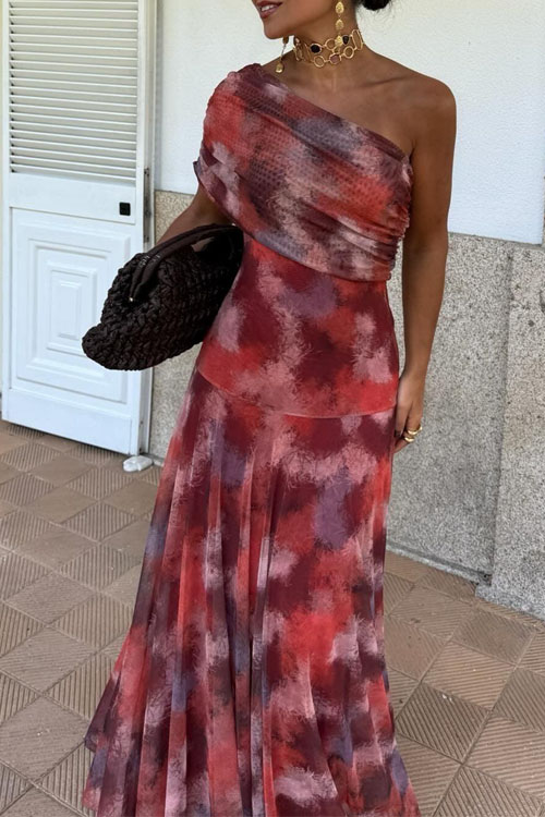 Kathiadress Printed pleated slim-fit maxi dress