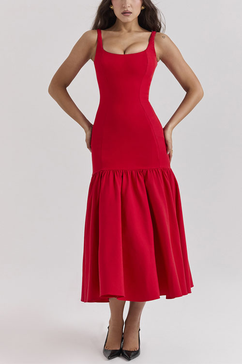 Kathiadress Red Rose Backless Loose Fashion Dress