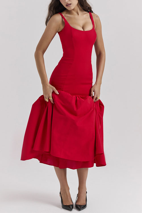 Kathiadress Red Rose Backless Loose Fashion Dress