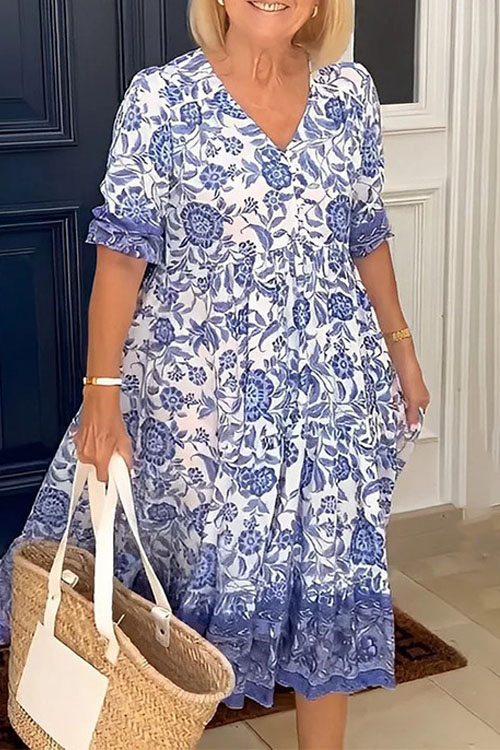 Kathiadress Floral Print Plus Size Loose Fit Dress