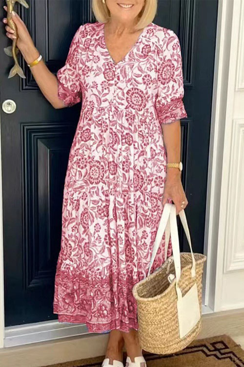 Kathiadress Floral Print Plus Size Loose Fit Dress