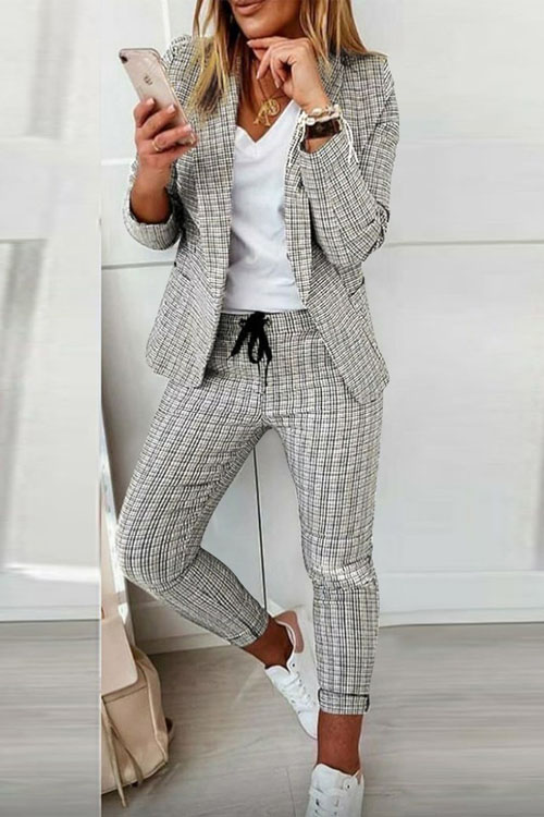 Kathiadress plaid casual suit Two Piece Set