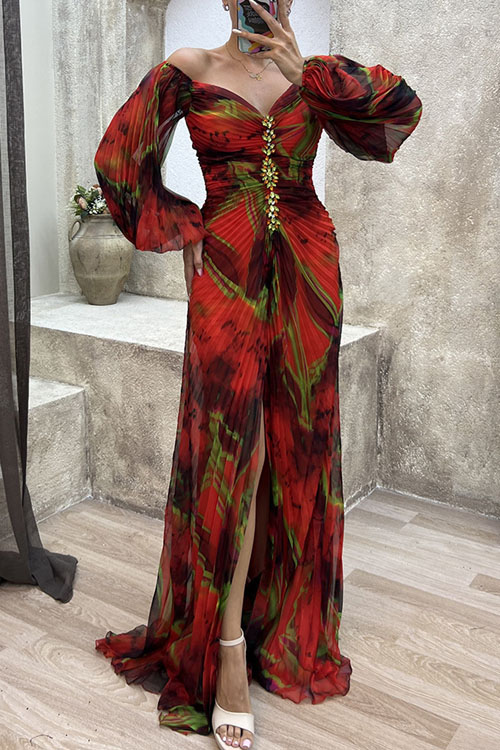 Kathiadress Printed Party Pleated Dress