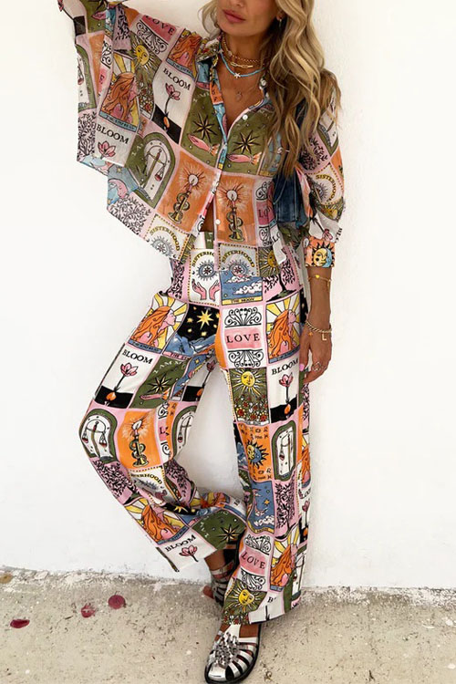 Kathiadress Batwing Sleeve Printed Loose Two-piece