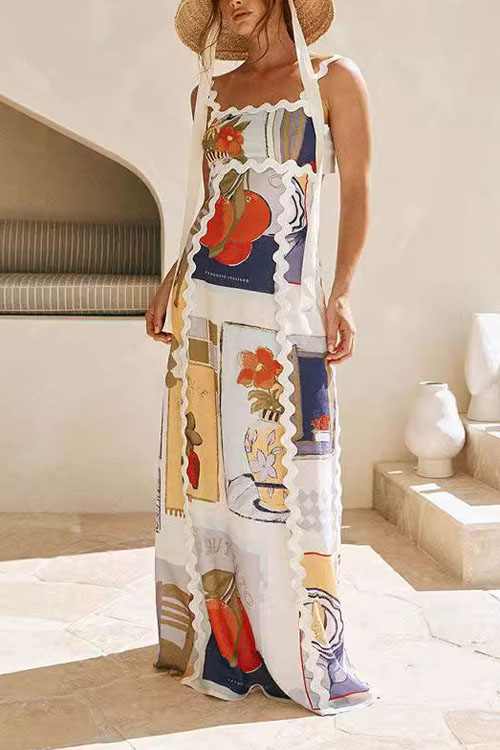 Kathiadress Wave Pattern Printed Patchwork Dress