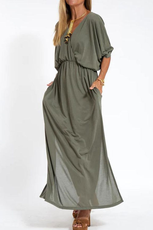 Kathiadress Fashion Solid Color High Waist Split Dress