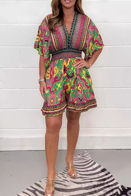 Kathiadress Printed V-neck Ethnic Style Jumpsuit