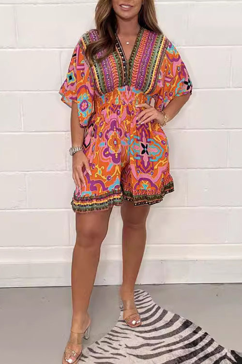 Kathiadress Printed V-neck Ethnic Style Jumpsuit