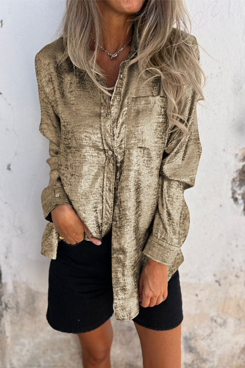 Kathiadress Casual Metallic Long Sleeve Button-up Shirt