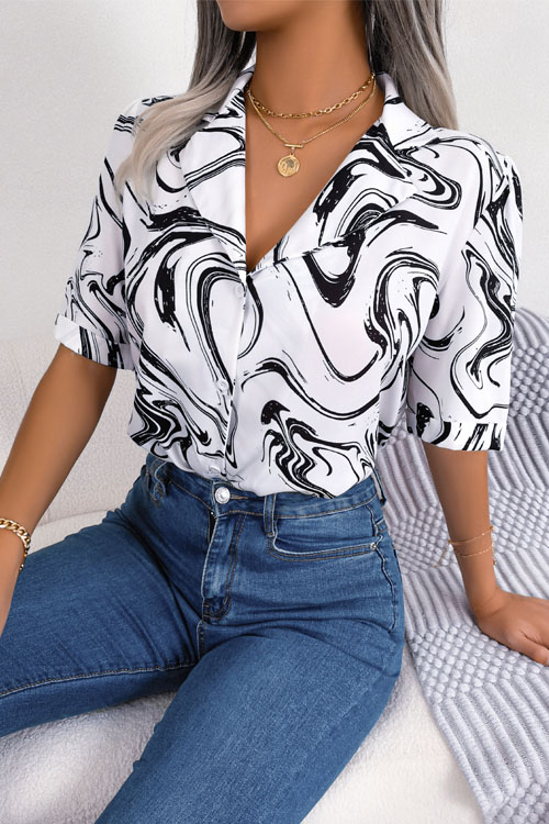 Kathiadress  Suit Collar Contrast Color Loose Fit Shirt